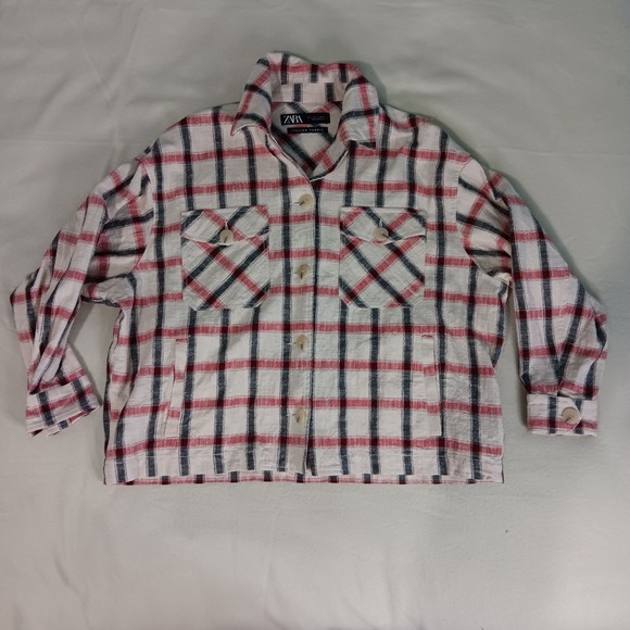 Zara Jackets & Blazers - Zara Plaid Overshirt Shacket Cotton‎ Blend  Italian Fabric Pockets Boxy Size L